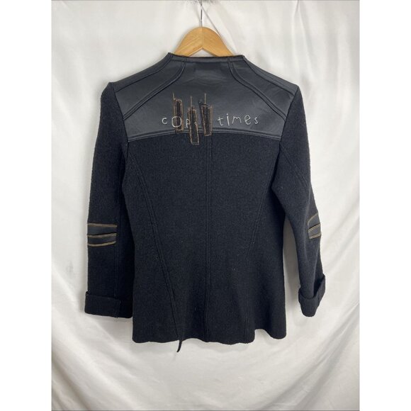 Cop Copine Boiled Wool Black Artsy Asymmetrical Jacket Womens Size XS - Picture 5 of 11